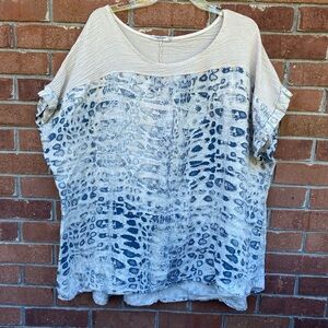 Lungo L’Arno 100% Linen Snakeskin Top Size 3X Made in Italy